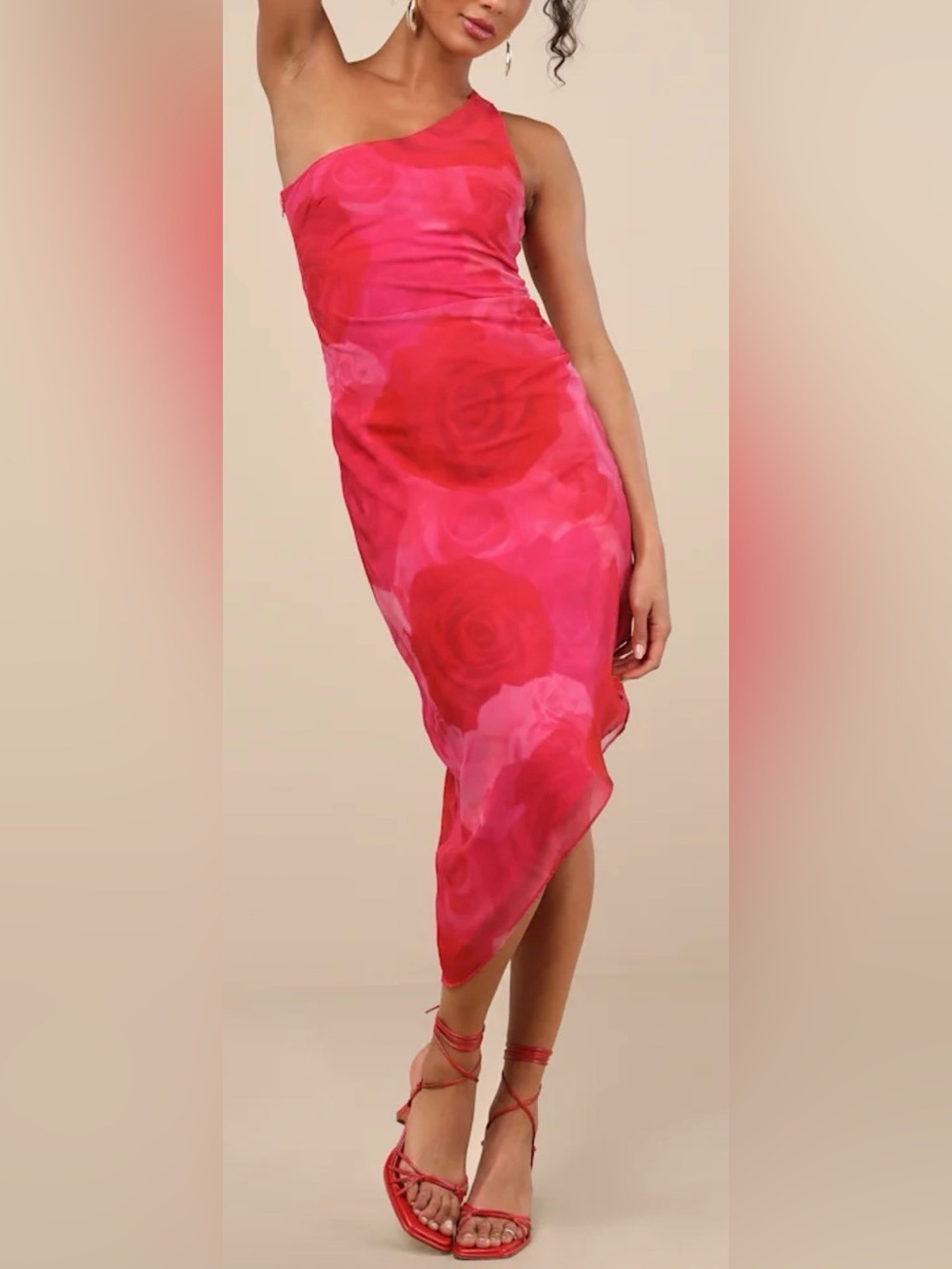 NWT Lulus Medium Pretty Serene Pink Floral One-Shoulder Asymmetrical
Midi Dress